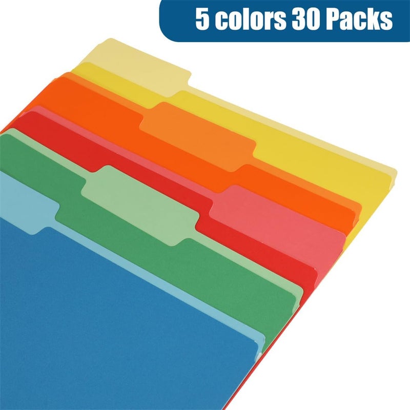 30 Pack File Folder Letter Size Colored File Folders Manila 1/3-Cut Tab Filing Folder for Documents Files Paper Organization, 5 Color - Image 3