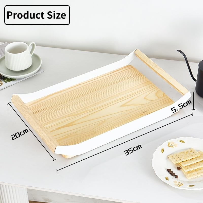 Fohome Wooden Serving Tray, Snack Tray with Handles, Food Tray for Breakfast, Coffee Table, Dinner Bar, Serving Platters for Snacks, Fruit, Reusable Decorative Tray Kitchen, Bedroom, Parties - Image 5