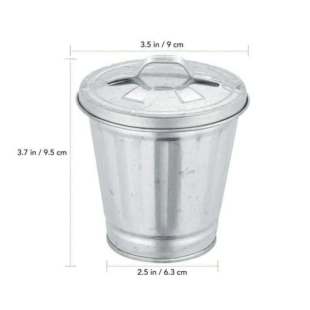 Zhuluck Silver Mini Galvanized Trash Can with Lid Mini Wastebasket Trash Can Small Metal Buckets Tabletop Trash Rubbish Bin Flower Pot Pen Holde Trash Wastebaskets 95X9X9CM - Image 3