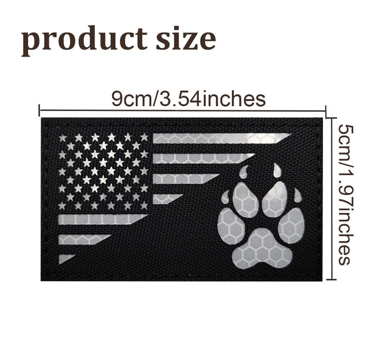 EHOPE IR Reflective Service Dog Patch US Flag Tactical Dog Paw Patches Vests/Harnesses Fastener Hook & Loop Patch (3.54 * 1.97In- Dog Paw-Black+White) - Image 3