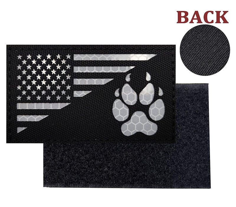 EHOPE IR Reflective Service Dog Patch US Flag Tactical Dog Paw Patches Vests/Harnesses Fastener Hook & Loop Patch (3.54 * 1.97In- Dog Paw-Black+White) - Image 4