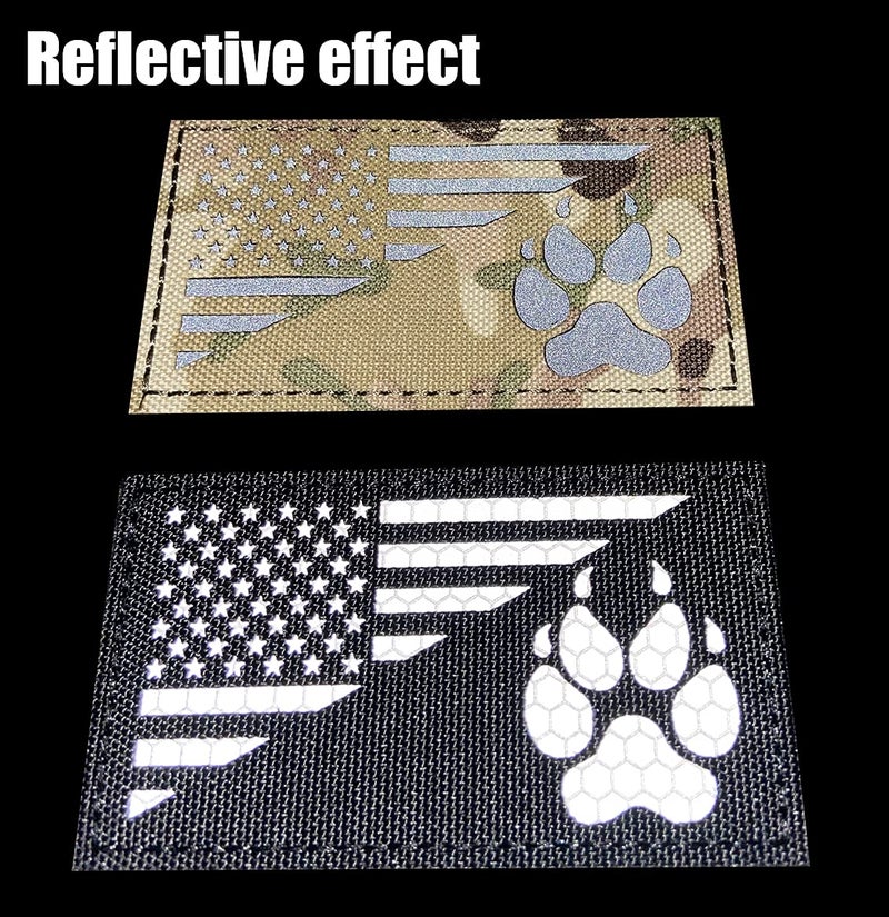EHOPE IR Reflective Service Dog Patch US Flag Tactical Dog Paw Patches Vests/Harnesses Fastener Hook & Loop Patch (3.54 * 1.97In- Dog Paw-Black+White) - Image 2