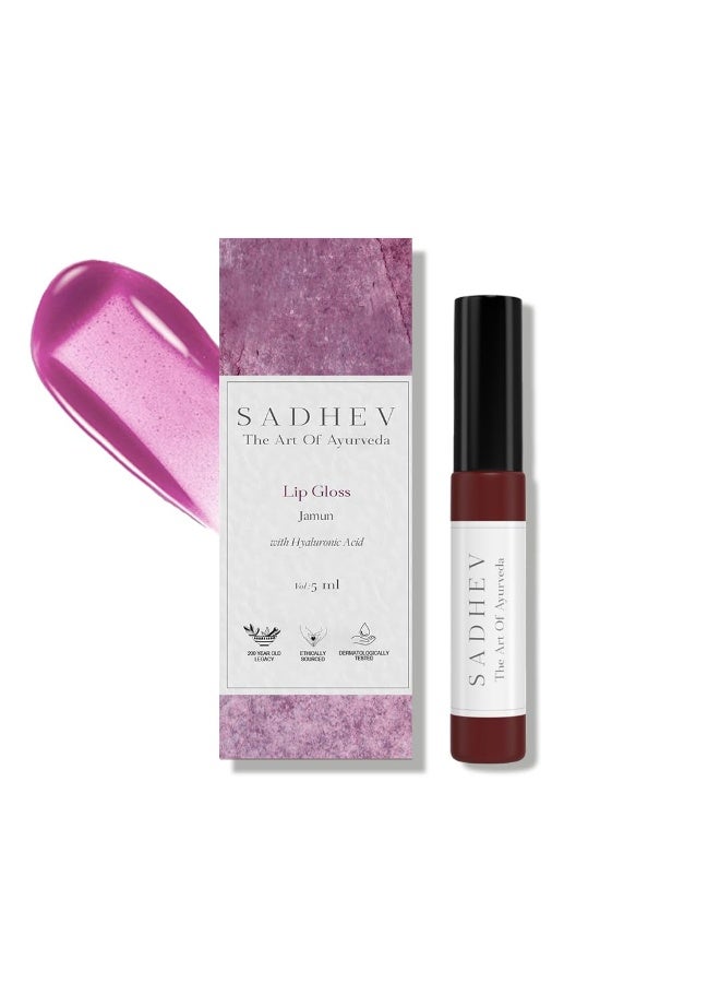 Sadhev Ayurvedic Jamun Lip Gloss With Hyaluronic Acid & Jamun | Soft Berry Glossy Shine | Hydrates, Plumps & Nourishes (5 ml) - Image 1