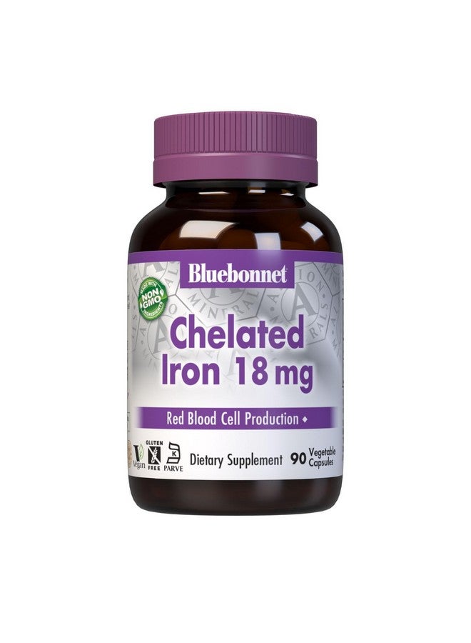Bluebonnet Nutrition Chelated Iron 18 mg - non-constipating Iron - Soy-Free, Gluten-Free, Non-GMO, Kosher Certified, Dairy-Free, Vegan - 90 Vegetable Capsules, 90 Servings - Image 1