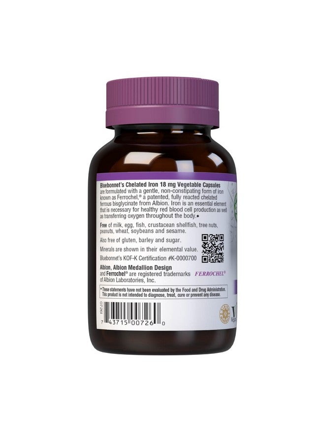 Bluebonnet Nutrition Chelated Iron 18 mg - non-constipating Iron - Soy-Free, Gluten-Free, Non-GMO, Kosher Certified, Dairy-Free, Vegan - 90 Vegetable Capsules, 90 Servings - Image 3