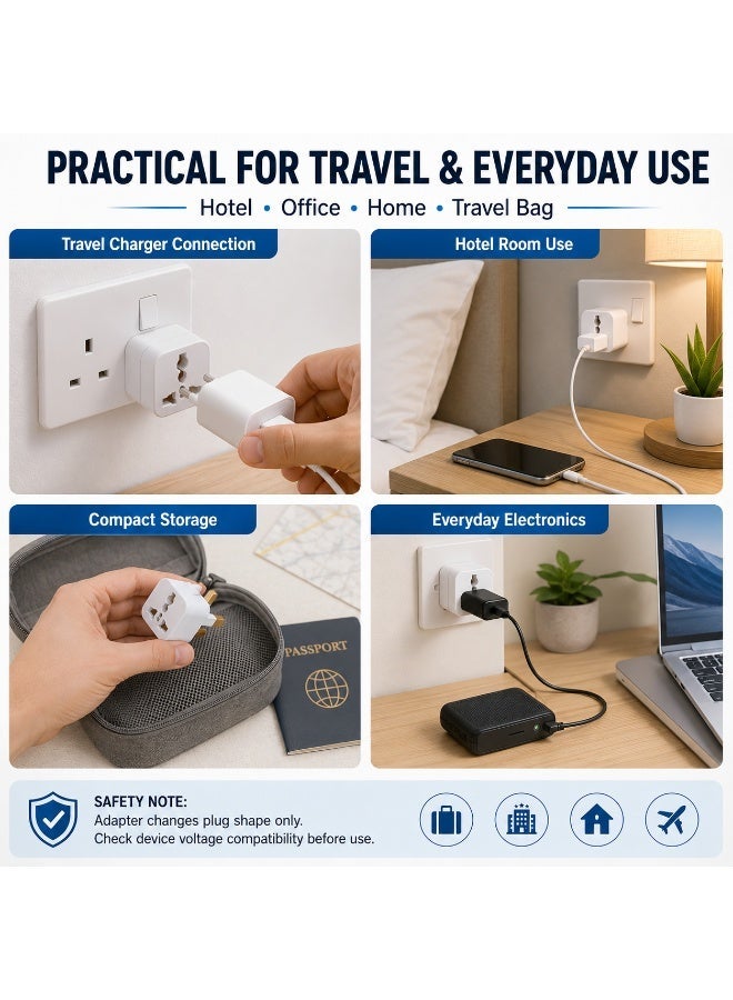 Universal to UK Plug Adapter, Compact 3-Pin Type G Travel Socket Converter for EU, US, AU and International Plugs, Portable White Power Adaptor for UAE, UK, Hong Kong and Travel - Image 1