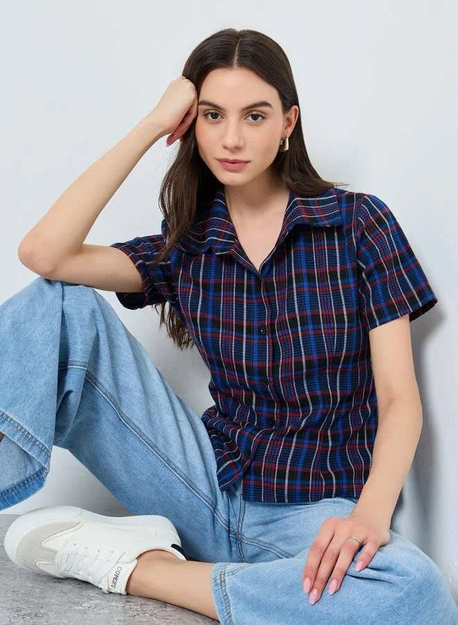 Take Two Take Two Checked Print Buttoned Spread Collar Shirt