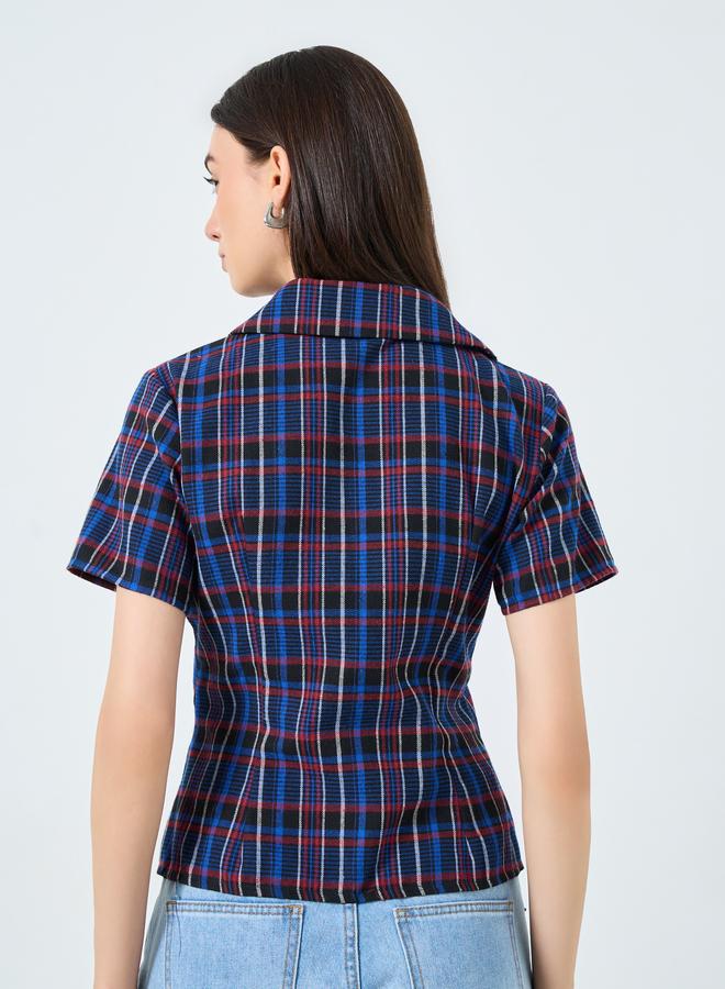 تايك تو بلوزة بطبعة مربعات وتفاصيل أزرار - Image 5