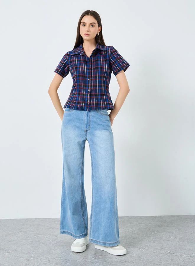 Take Two Take Two Checked Print Buttoned Spread Collar Shirt