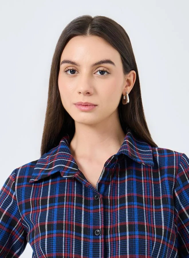 تايك تو بلوزة بطبعة مربعات وتفاصيل أزرار