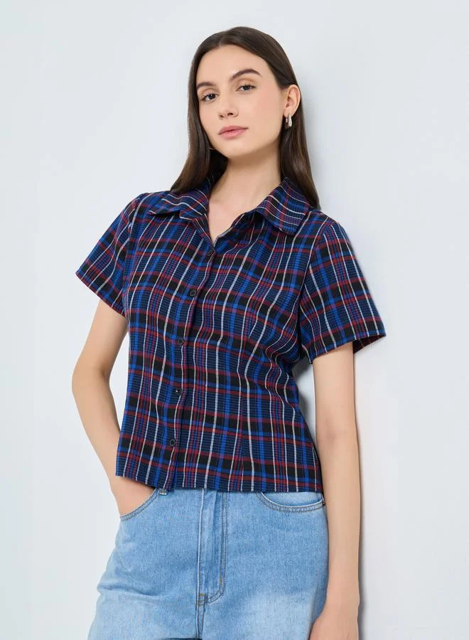 تايك تو بلوزة بطبعة مربعات وتفاصيل أزرار