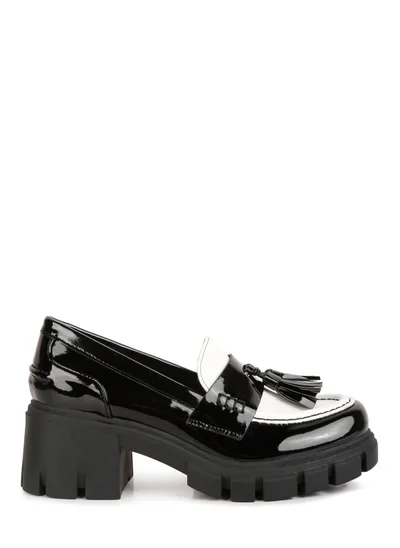 London Rag Black & White Tassels Detail Chunky Loafers