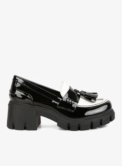London Rag Black & White Tassels Detail Chunky Loafers