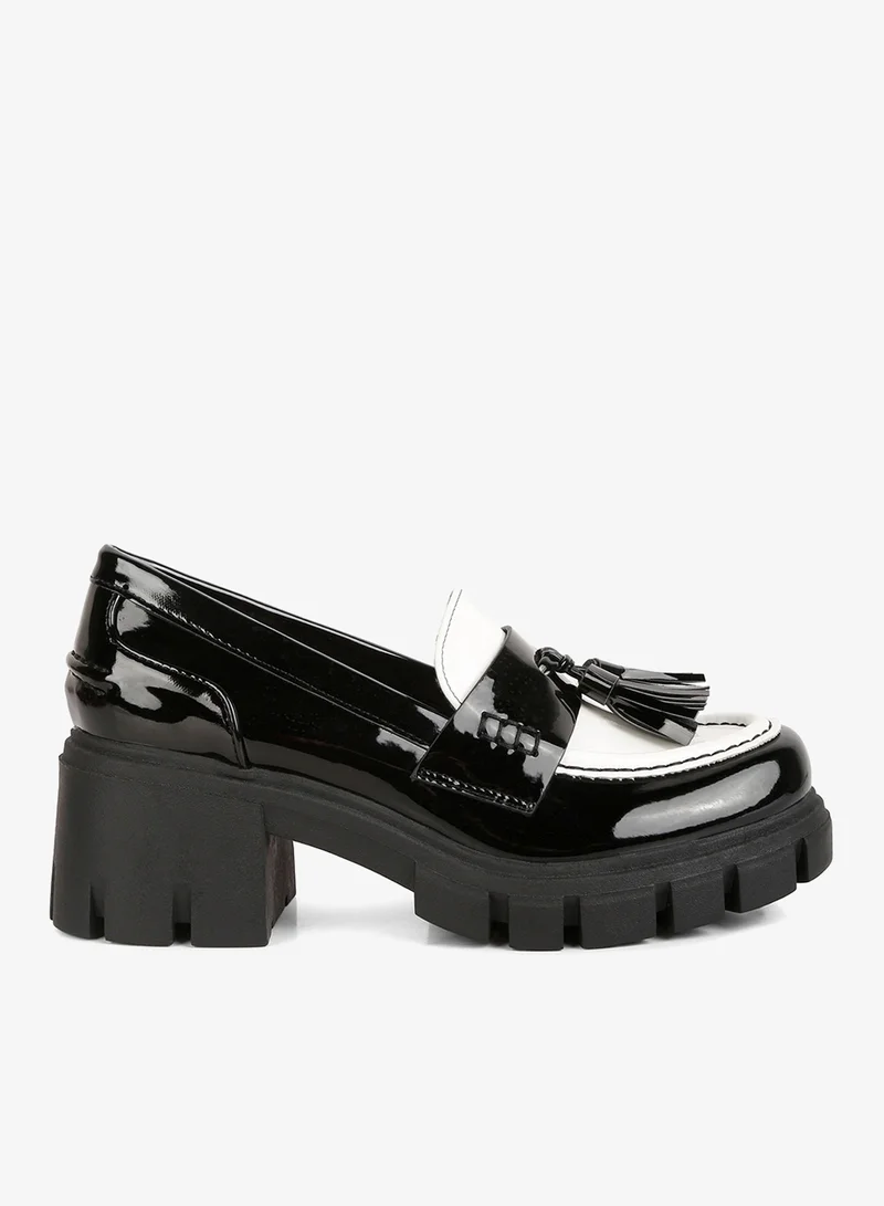 Black & White Tassels Detail Chunky Loafers