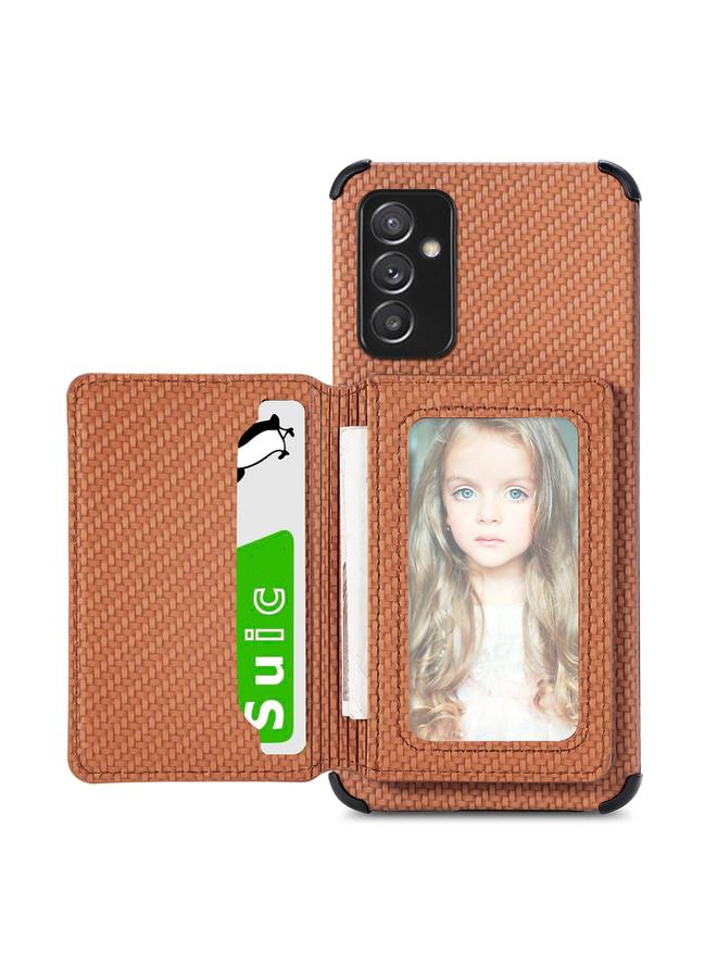 The Bros Case For Samsung Galaxy A82 5G Carbon Fiber Magnetic Card Bag TPU+PU Shockproof Back Cover Case with Holder & Card Slot & Photo Frame 