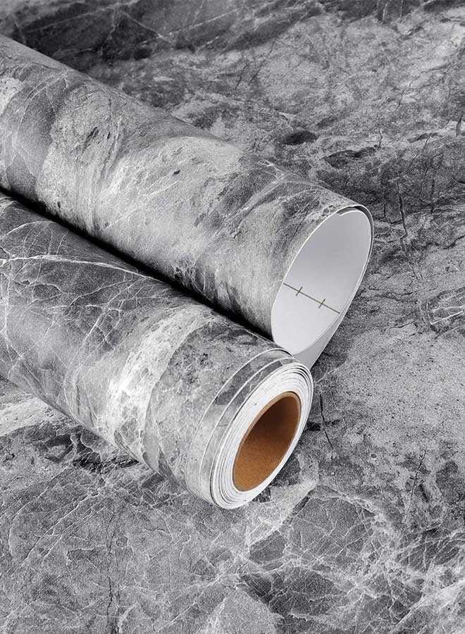 رَوَائِد ورق جدران ذاتي اللصق – ورق رخامي رمادي مقاوم للزيت والماء للمطبخ والحمام، ورق لاصق للأسطح والخزائن من PVC - Image 1