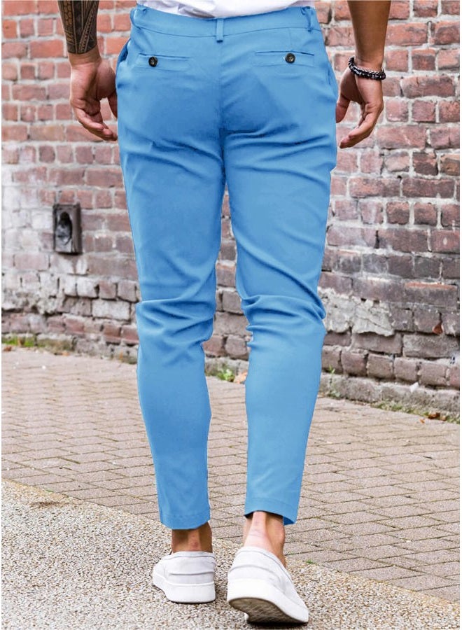 Coutgo Mens Elastic Waist Loose Fit Casual Pants Lightweight Comfort Stretch Relax Beach Lounge Trousers, Blue, M - Image 2