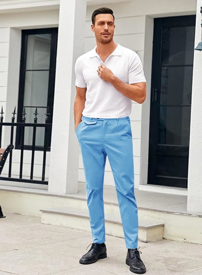 Coutgo Mens Elastic Waist Loose Fit Casual Pants Lightweight Comfort Stretch Relax Beach Lounge Trousers, Blue, M - Image 5