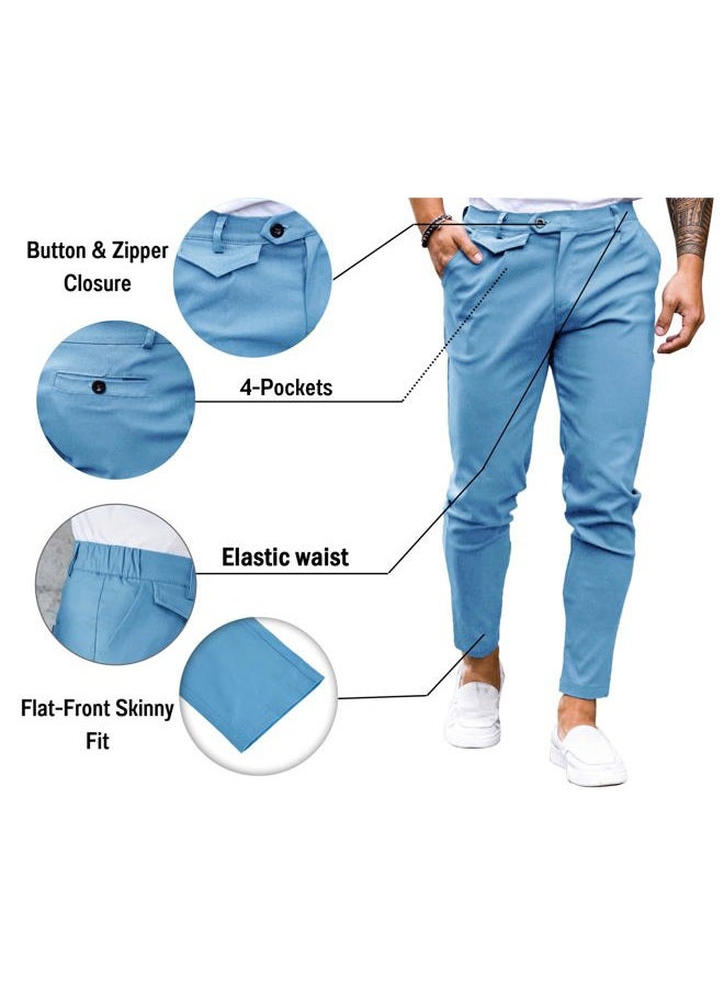 Coutgo Mens Elastic Waist Loose Fit Casual Pants Lightweight Comfort Stretch Relax Beach Lounge Trousers, Blue, M - Image 4