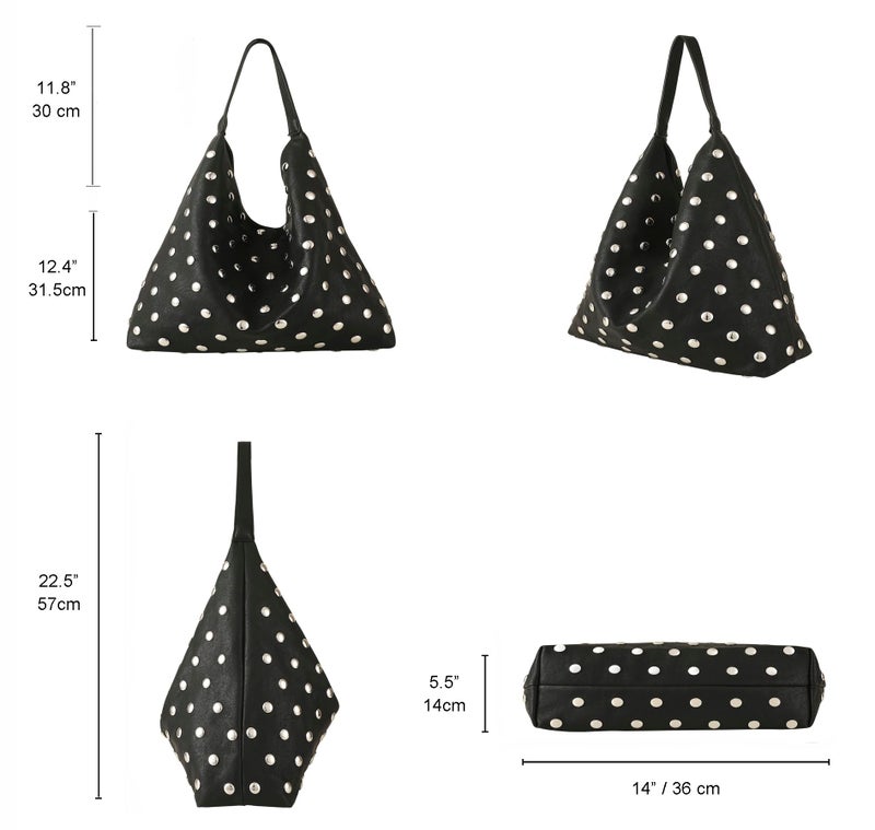 YLYYHH Vegan Leather Hobo Bag for Women, Y2K Purse Rivet Studded Shoulder Bag, Designer Punk Handbag, Slouchy Leather Tote Bag for Work, Travel, Black - Image 5