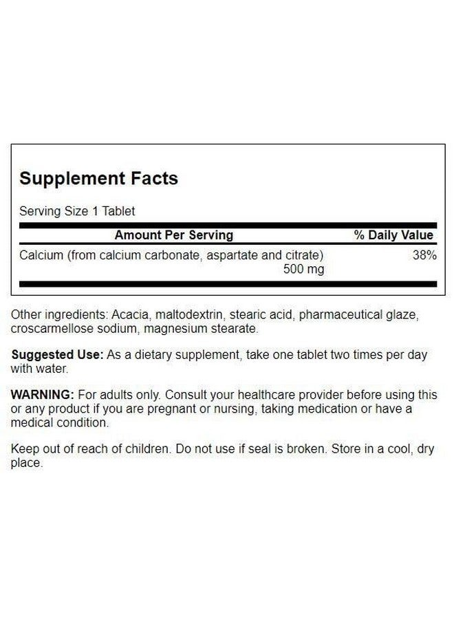 Swanson Calcium (Carbonate Aspartate & Citrate) 500 Milligrams 100 Tabs - Image 2