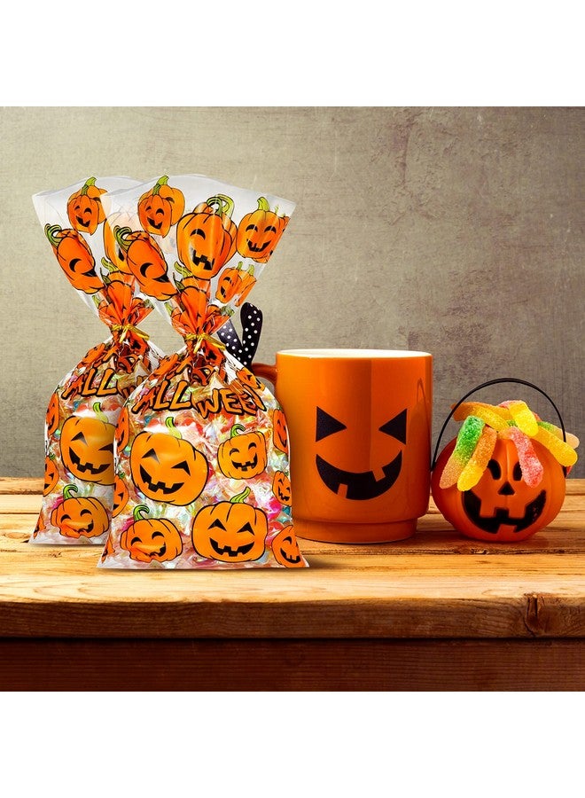 HESTYA 50 Counts 15 x 25 cm Flat Clear Cellophane Treat Bags Block Bottom Pumpkin Halloween Patterned Storage Bags Sweet Bags with 300 Pieces Twist Ties for Halloween Christmas Party Favor(Style D) - Image 4