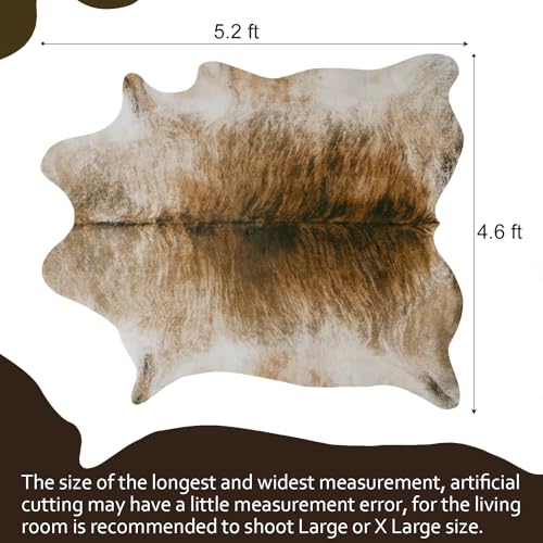 AROGAN Western Decor Faux Fur Cowhide Rug, 4.6 x 5.2 Feet Premium Animal Skin Cow Hide Rug, Sturdy Cow Print Rugs for Wall Decor, Western Floor Carpet for Bedroom Living Room, Brownish - Image 3
