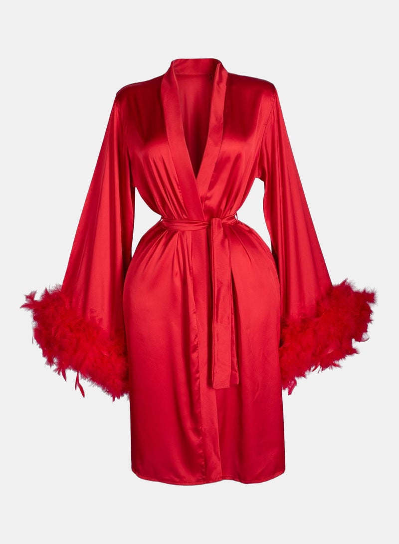 ELIF PAJAMAS Royal Garnet Feather Robe - Image 1
