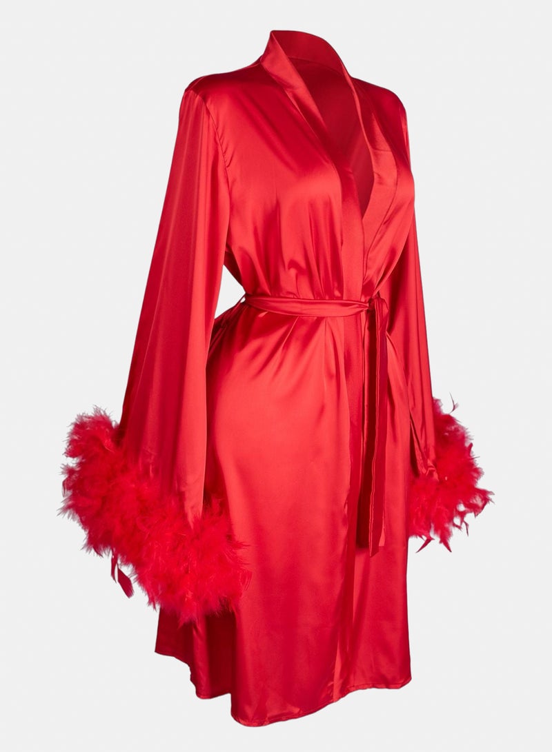 ELIF PAJAMAS Royal Garnet Feather Robe - Image 2