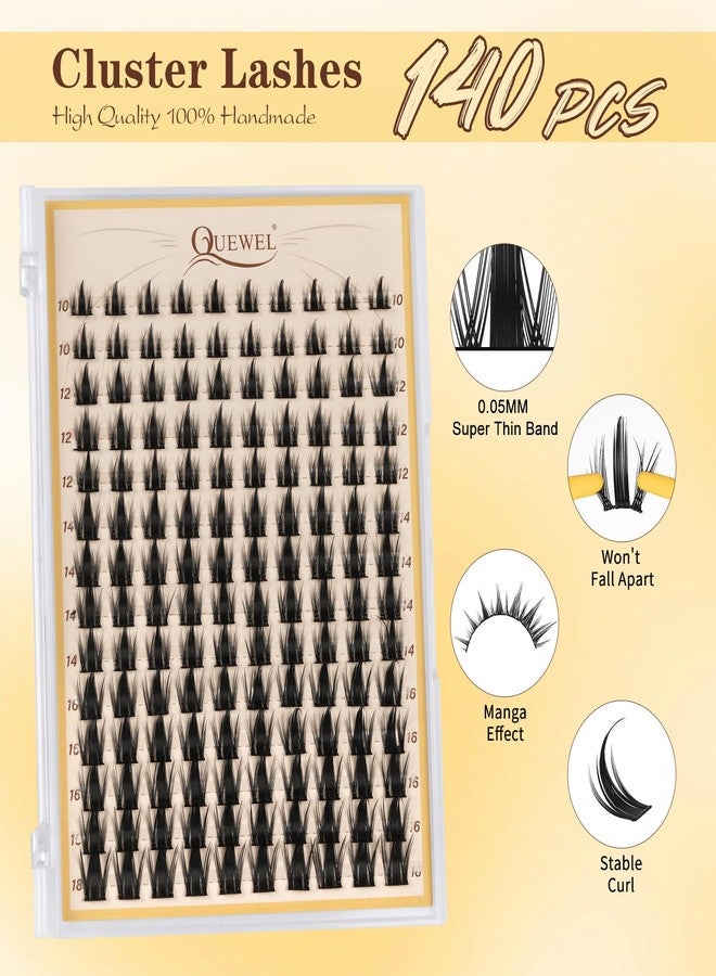 QUEWEL Fairy-Lash Clusters Kit, 140pcs Manga-Eyelash Clusters Kit Mix10-18mm Cluster Eyelash Extensions Kit With Lash Bond and Seal, Lash Tweezers and Remover for DIY Natural Lashes(FD-XYT 4 Set) - Image 5