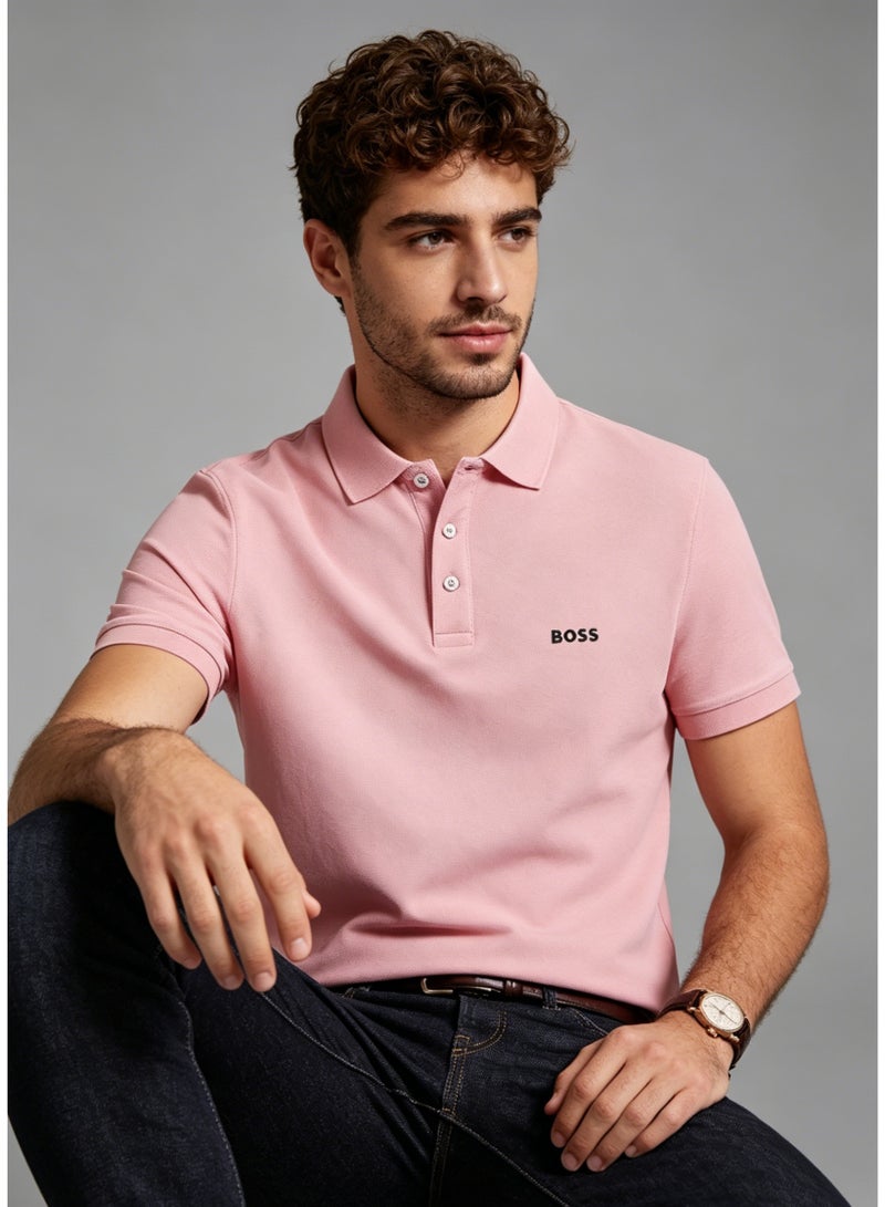 BOSS Men's Short Sleeve Soft Pique Cotton Polo Shirt Regular Fit Smart Casual Daily Shirt - Pastel Pink - Image 1