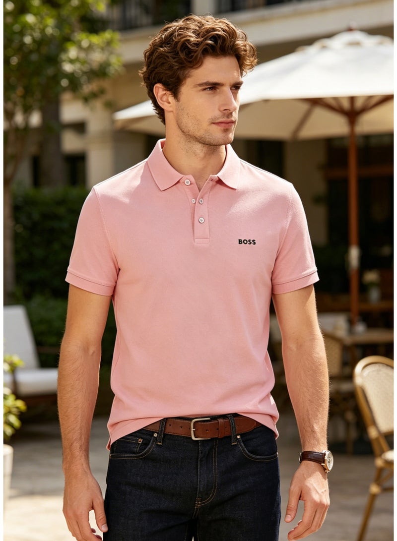 BOSS Men's Short Sleeve Soft Pique Cotton Polo Shirt Regular Fit Smart Casual Daily Shirt - Pastel Pink - Image 5