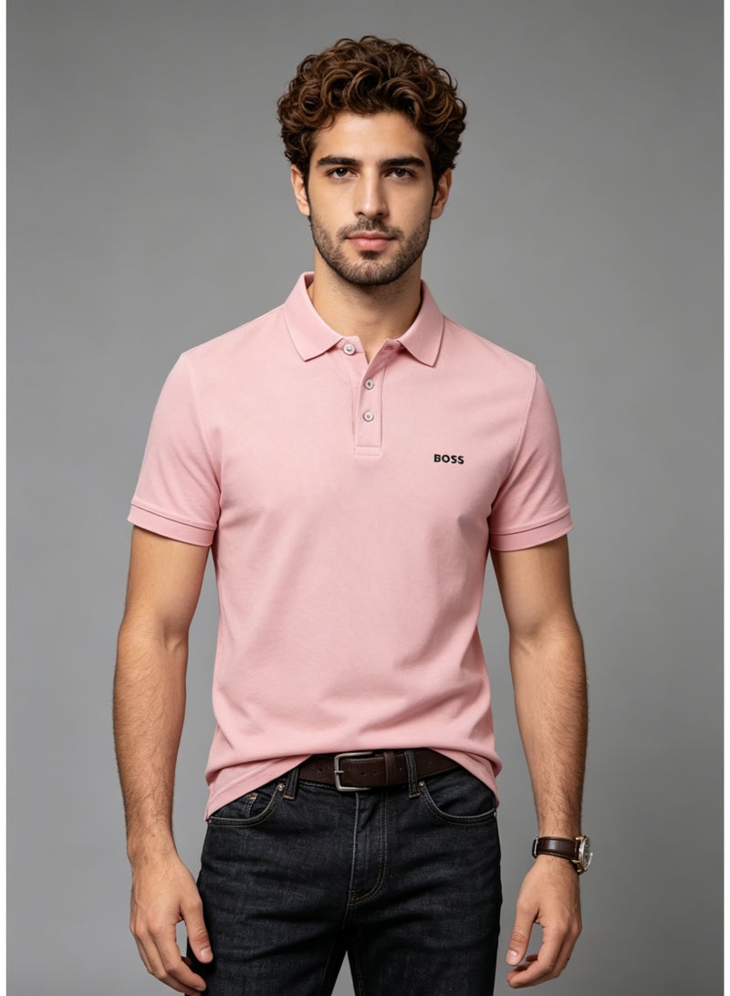 BOSS Men's Short Sleeve Soft Pique Cotton Polo Shirt Regular Fit Smart Casual Daily Shirt - Pastel Pink - Image 2