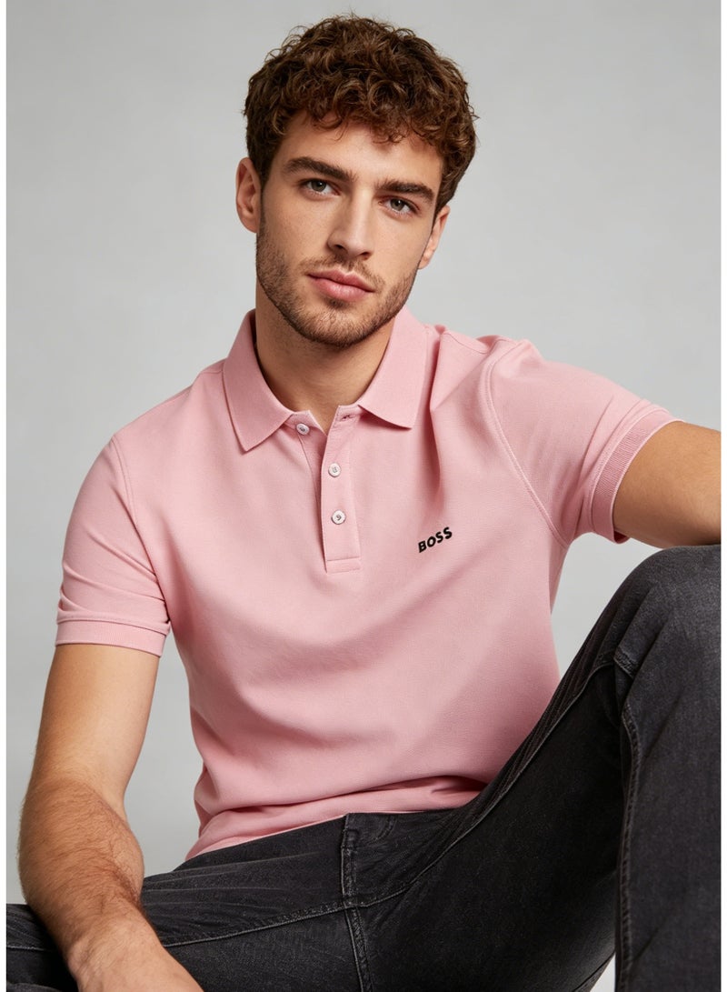 BOSS Men's Short Sleeve Soft Pique Cotton Polo Shirt Regular Fit Smart Casual Daily Shirt - Pastel Pink - Image 3