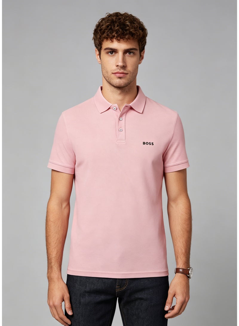 BOSS Men's Short Sleeve Soft Pique Cotton Polo Shirt Regular Fit Smart Casual Daily Shirt - Pastel Pink - Image 4