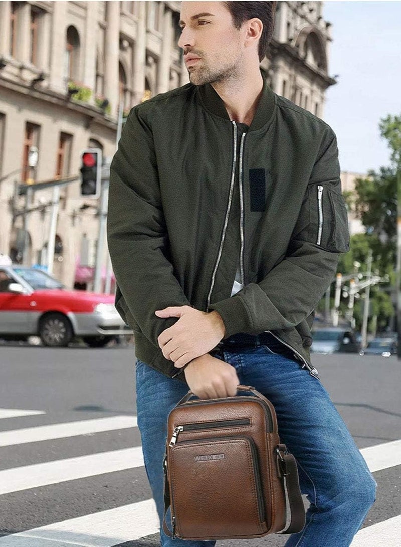 roaiss Men Business Leather Crossbody Bag Vertical Type Square Type Shoulder Bag Men Zipper Buckle Leather Messenger Bag Crossbody Shoulder Bag Vintage Handle Bags  - Image 2