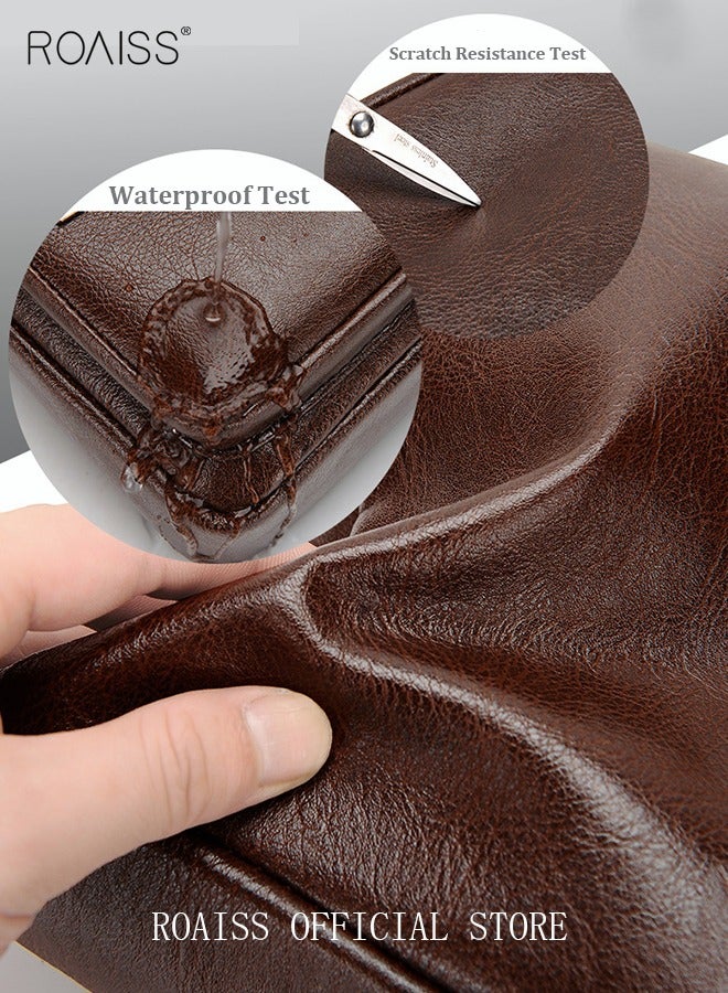 roaiss Men Business Leather Crossbody Bag Vertical Type Square Type Shoulder Bag Men Zipper Buckle Leather Messenger Bag Crossbody Shoulder Bag Vintage Handle Bags  - Image 3