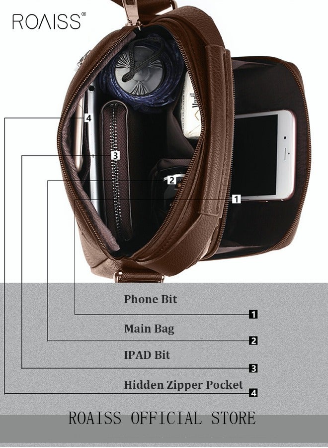 roaiss Men Business Leather Crossbody Bag Vertical Type Square Type Shoulder Bag Men Zipper Buckle Leather Messenger Bag Crossbody Shoulder Bag Vintage Handle Bags  - Image 5