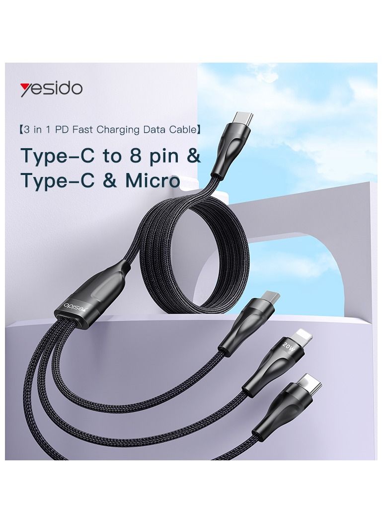 Yesido كابل بيانات USB من نوع C سريع الشحن 20 واط من سلسلة Yesido Flash II ثلاثي إلى رباعي - Image 3