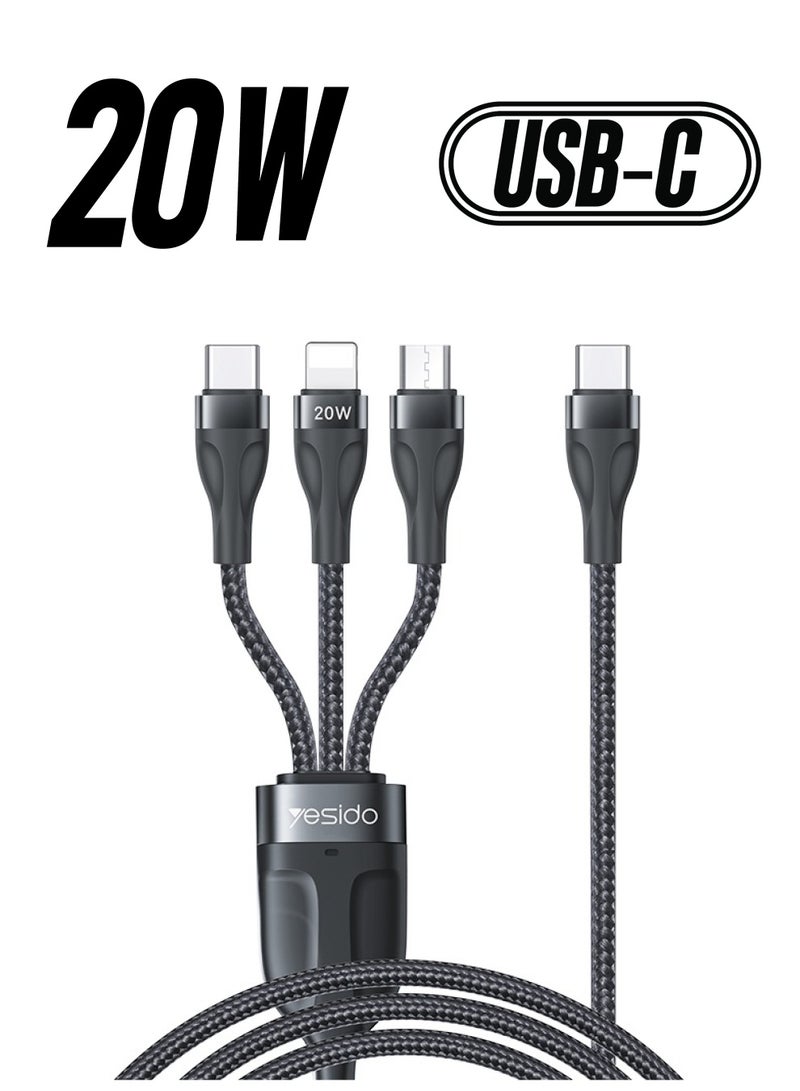 Yesido كابل بيانات USB من نوع C سريع الشحن 20 واط من سلسلة Yesido Flash II ثلاثي إلى رباعي - Image 1