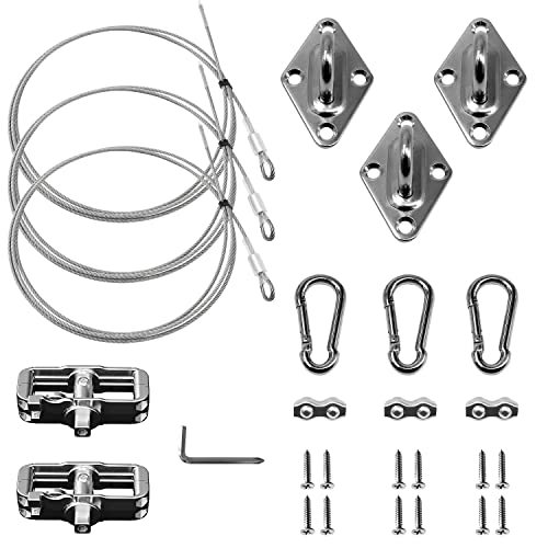 ECOOPTS ECOOPTS Sun Shade Sail Hardware Kit with Cables Pad Eyes Hooks for Triangle Sun Shade Sails Installation  - Image 1