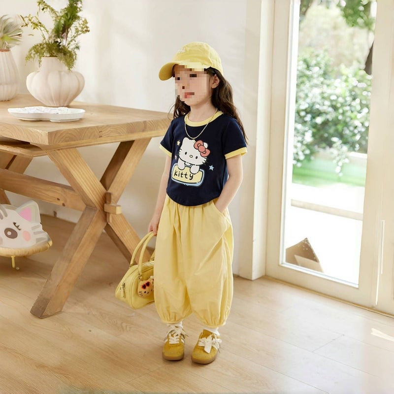 Girls' Summer Sweet Cartoon Printed Short-Sleeved T-Shirt Styish Plaid Short-Sleeved Dot All-Match T-Shirt Trendy 0050A051 - Image 5