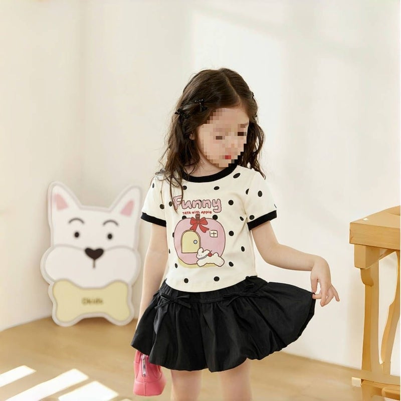 Girls' Summer Sweet Cartoon Printed Short-Sleeved T-Shirt Styish Plaid Short-Sleeved Dot All-Match T-Shirt Trendy 0050A051 - Image 3