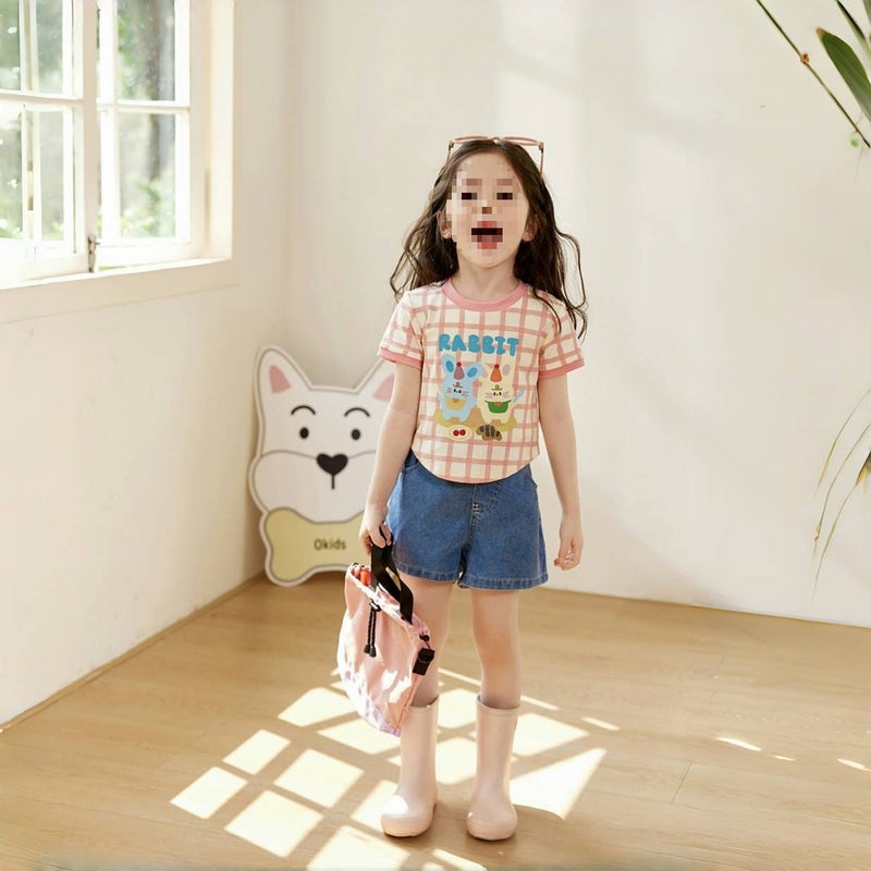 Girls' Summer Sweet Cartoon Printed Short-Sleeved T-Shirt Styish Plaid Short-Sleeved Dot All-Match T-Shirt Trendy 0050A051 - Image 4