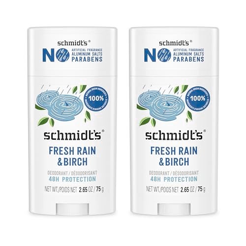 Schmidt's Aluminum-Free Vegan Deodorant Fresh Rain & Birch with 24 Hour Odor Protection, 2 Count for Women and Men, Natural Ingredients, Cruelty-Free, 2.65 oz - Image 1