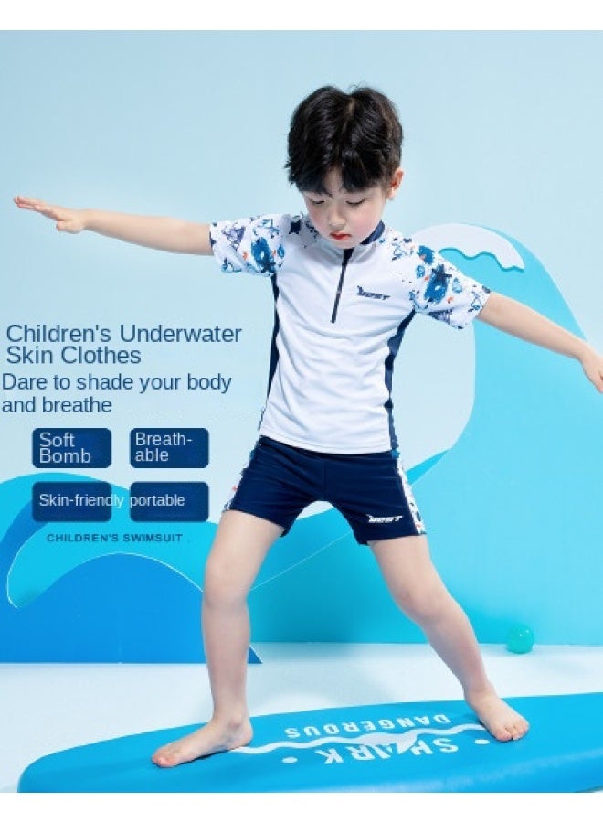Zuoxi Boys' Two-piece Swimsuit Set - 2025 Summer Kids & Youth Swimwear With Uv Protection Rash Guard Top - Image 1