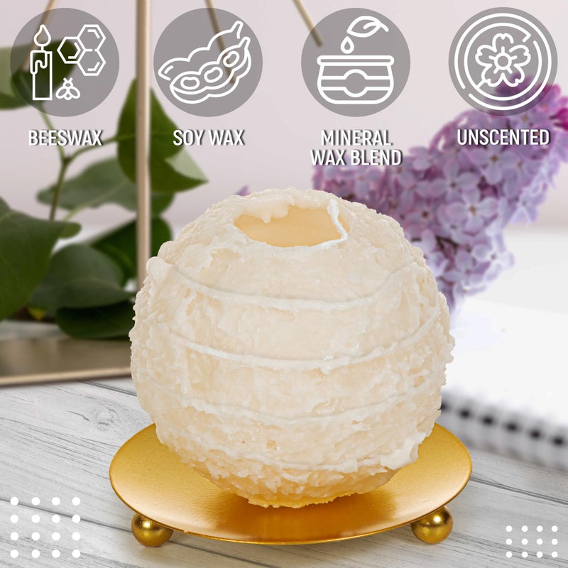 Granatan Spiral Beeswax Candle Unscented, 4.5" Beige Unique Hollow Sphere, 4h Burn, Soy & Mineral Wax, Gifts for Him Her Couple Valentineâ€™s Day, Cool Decorative Candle Gift for Home Decor, 10oz - Image 4