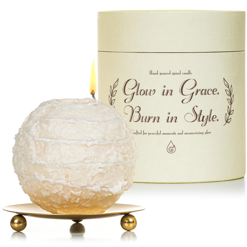 Granatan Spiral Beeswax Candle Unscented, 4.5" Beige Unique Hollow Sphere, 4h Burn, Soy & Mineral Wax, Gifts for Him Her Couple Valentineâ€™s Day, Cool Decorative Candle Gift for Home Decor, 10oz - Image 1