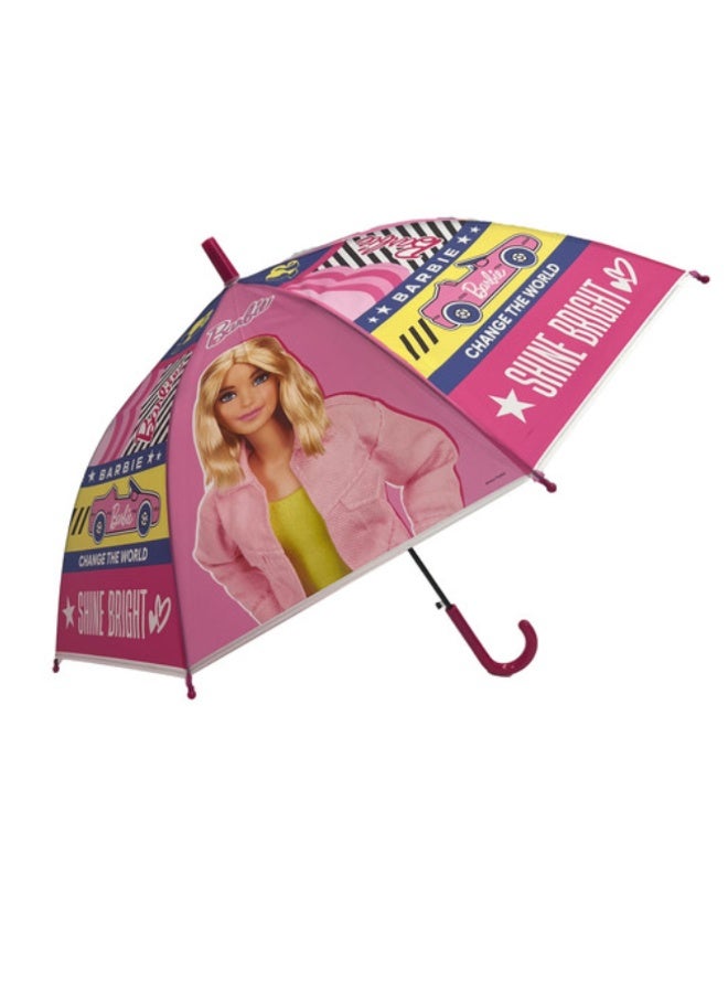 Barbie Kids Umbrella - Pink Manual Open Rain Umbrella with Curved Handle and Barbie Graphics-Age 3+ - Image 1