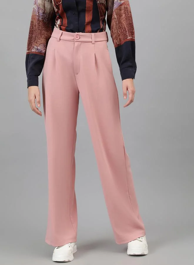 Kotty Solid Regular Fit Trousers with Pockets by Styli